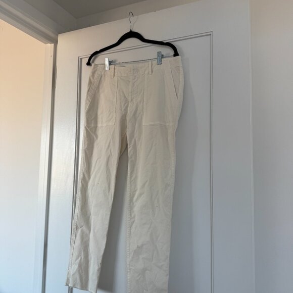 NWT Nili Lotan Jenna Cropped Twill Pants In Eggshell Raw Edge High Rise Sz 8 - Picture 3 of 7